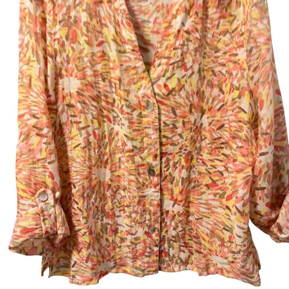 Ruby Rd. Button-Up Lightweight Blouse Size 14 Abstract Print Orange & Yellow - Picture 4 of 12